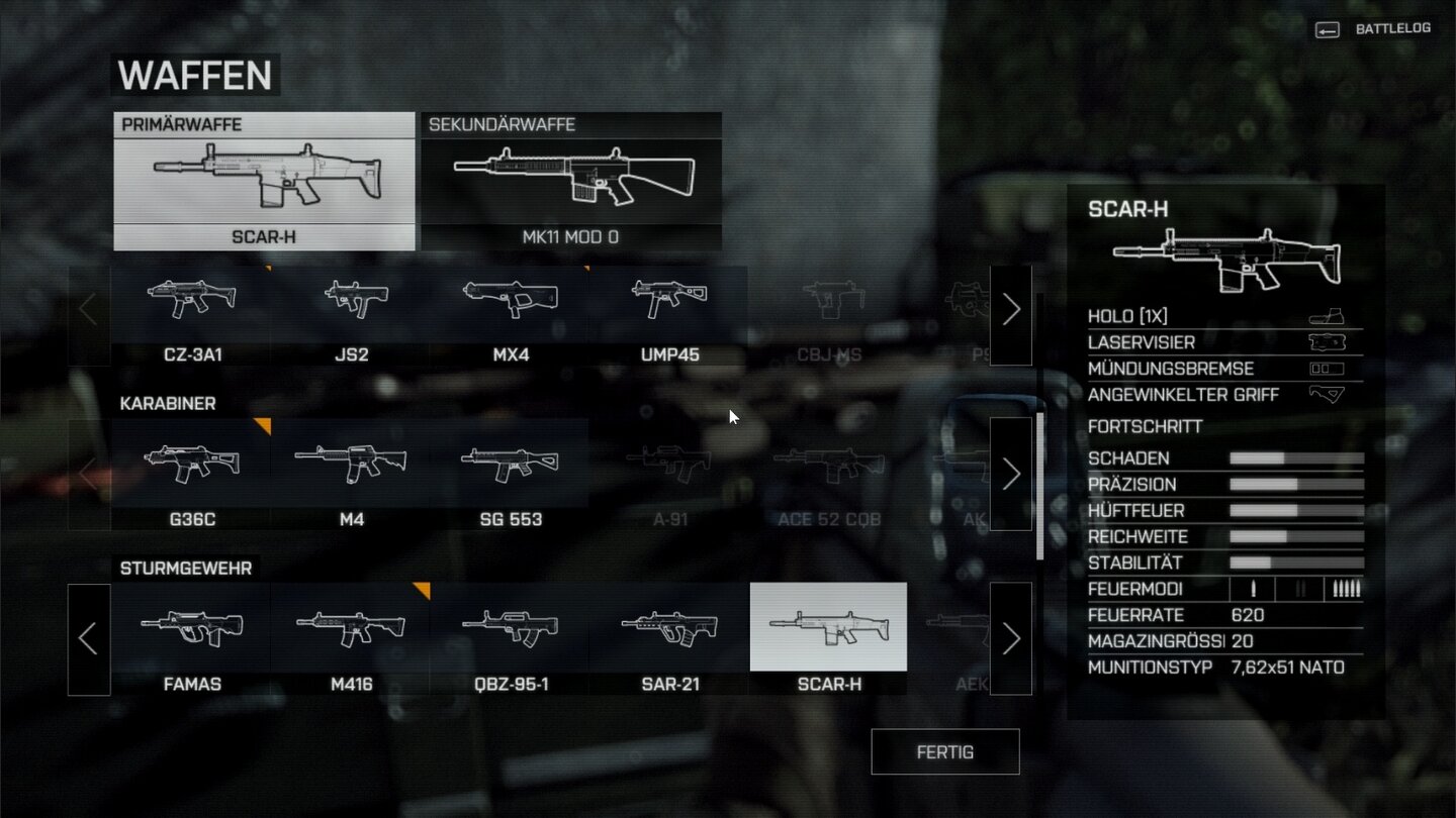 Battlefield 4Daran können wir nach Belieben unsere Knarren durchtauschen.