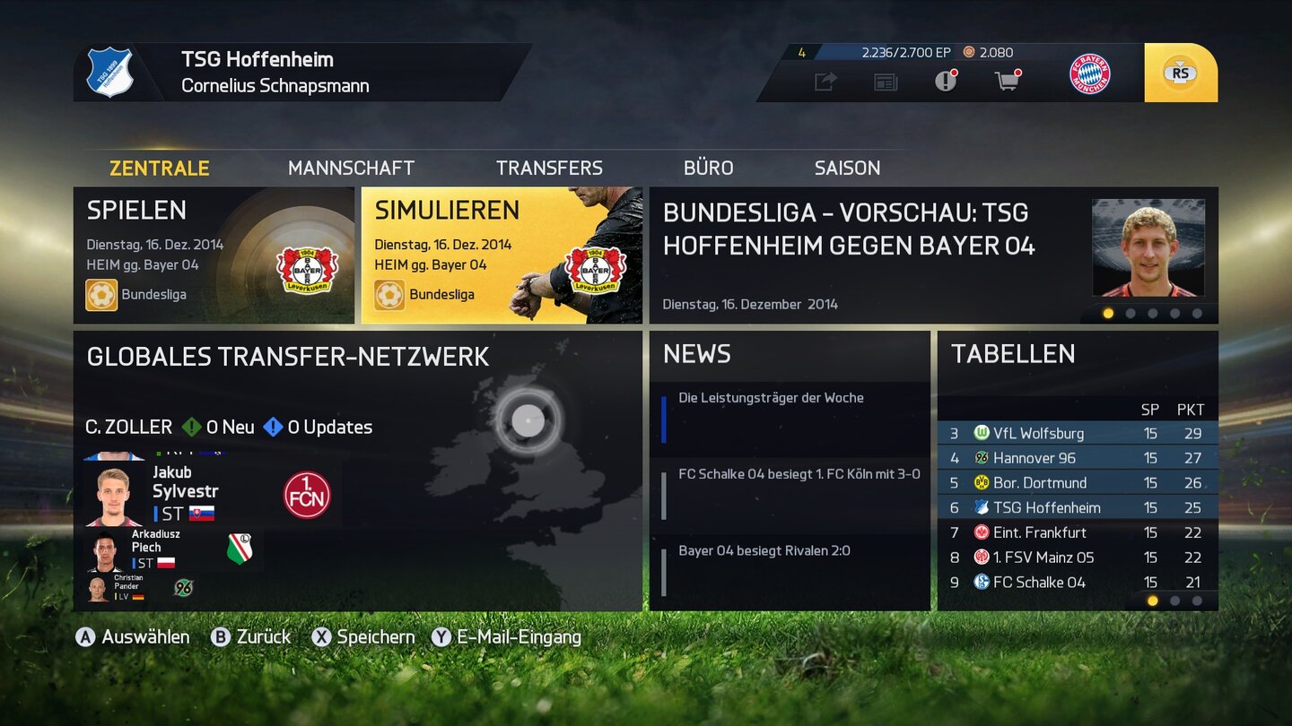 Fifa 15Im Management-Modus sind unsere Hoffenheimer auf Europa-League-Kurs.