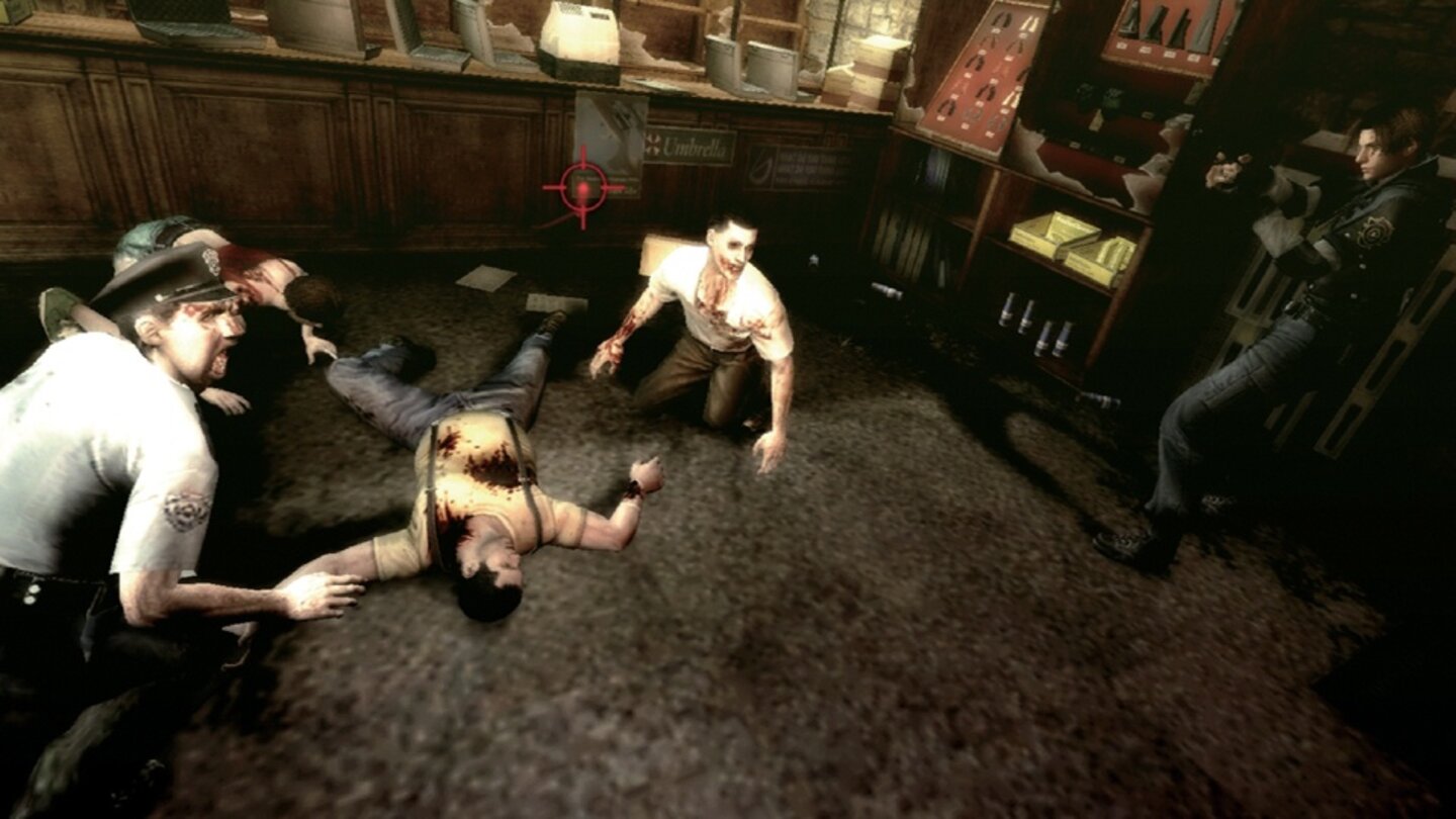 Resident Evil: The Umbrella Chronicles (2007) 2007 erscheint der Shooter-Ableger Resident Evil: The Umbrella Chronicles. In fünf Handlungskapiteln erforschen wir die Machenschaften des Umbrella-Konzerns, der für den Ausbruch des T-Virus in Racoon City verantwortlich war. Wir bewegen uns auf einem festen Pfad durch die Spielgebiete, erledigen Untote, weichen Fallen und anderen Gefahren aus, und sammeln wichtige Informationen – nach Abschluss eines bestimmten Levels auch im Koop-Modus mit einem anderen Spieler.