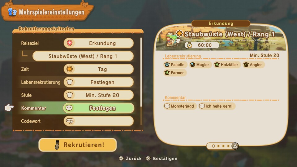 Für Multiplayer-Sessions könnt ihr viele Parameter einstellen, werdet aber teils mit Zeitlimits eingeschränkt.